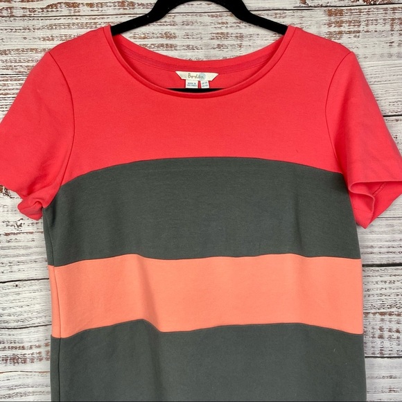 BODEN Gray & Color Orange Colorblock Knit Short Sleeve T Shirt Dress - Picture 2 of 5